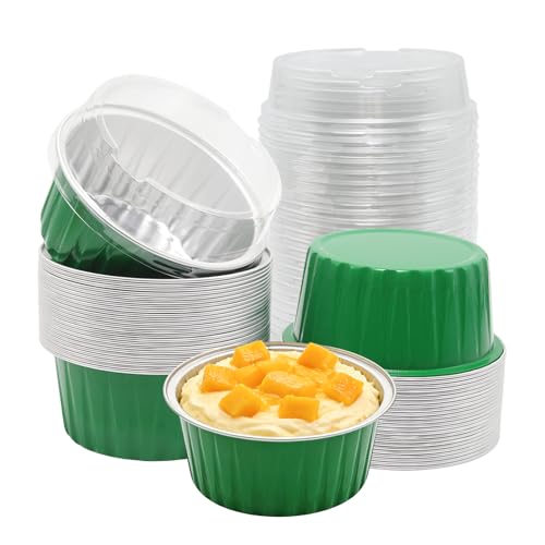 50 Pack 5oz Mini Cake Pans with Lids, Dark Green - color: Dark Green, size: Round
