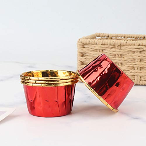 Cupcake Liner, Eusoar 50pcs 3.5 Ounce Disposable Pudding Holders, Muffin Liners, Aluminum Foil Baking Cups, Muffin Baking Cups, Foil Ramekins, Muffin Pan, Cupcake Wrappers, Cupcake Ramekin Holder Cups - color: Red, size: 50pcs