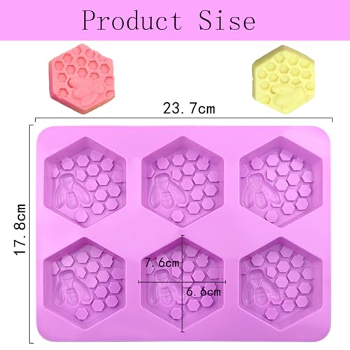 Bee Silicone Molds 2Pcs Honeycomb Silicone Mold Beehive Shape 6 Cavities Molds Set for Homemade Soap Making, DIY Jello, Bath Bomb, Beeswax Candle, Resin - color: bees