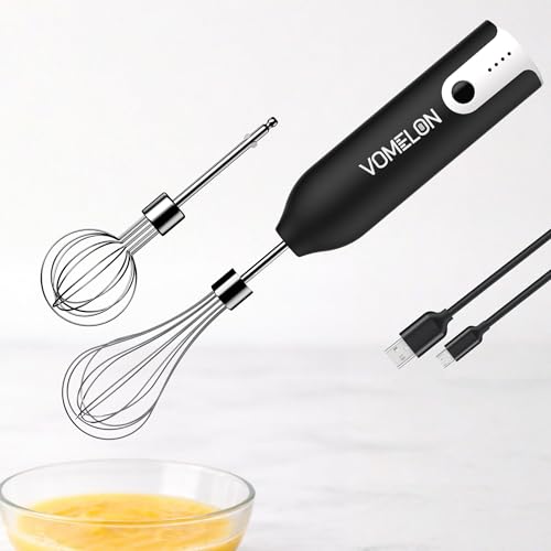 Electric Hand Mixer Whisk | Wireless Rechargeable Handheld Egg Beater with 2 Stainless Steel Mixing Heads | Portable Kitchen Hand Mixer for Egg, Milkshake Cream, Cake, Baking & Cooking-Black - color: Black