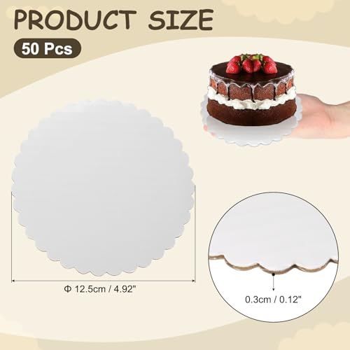 uxcell 50 Pcs Scalloped Cake Circle Base, 4.9 Inch Wave Cake Cardboards Greaseproof Cardboard Round Wave Cake Pastry Pan Base for Weddings Parties Birthday Desserts Cupcake (White) - color: White, size: 4.9Inch