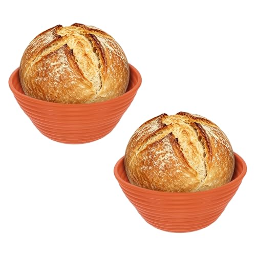 uxcell 2Pcs Silicone Bread Proofing Basket 4.9" Round Sourdough Bread Brown - color: Brown, size: 12.5 cm / 4.9 Inch