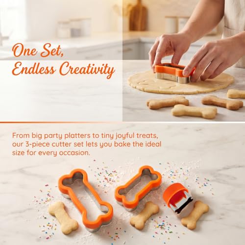 3 Pcs Dog Bone Cookie Cutters, Stainless Steel Biscuit Cutters Set