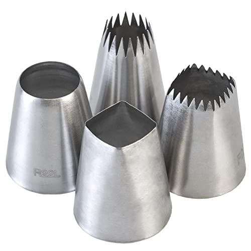 Eclair Piping Tips Set, 4 Extra Large Pastry Tips for Cakes & Churros - color: E