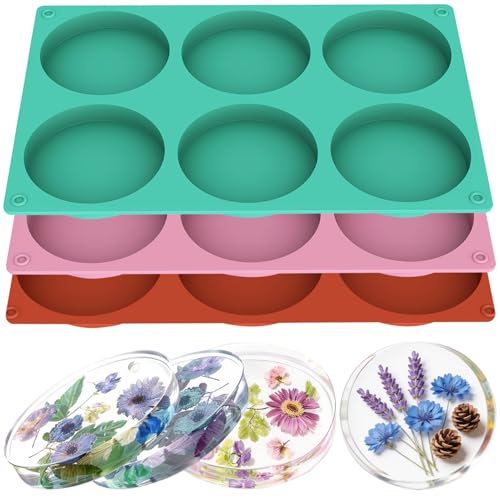 3 Pack Silicone Molds, 18-Cavity Round Deep Resin Coaster Mold for Resin, Easy to Pop, Nonstick, for Epoxy Resins, Muffin Pans for Baking, Egg Bite, Cups Mats, DIY Craft Making