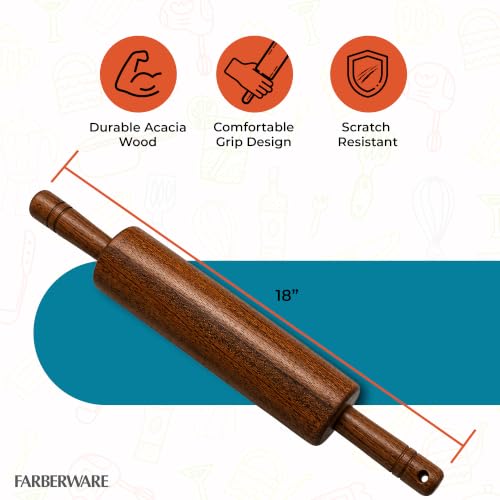 Farberware Acacia Wood Dough Rolling Pin - Brown - color: Wood