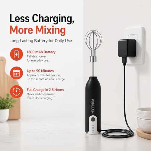 Electric Hand Mixer Whisk | Wireless Rechargeable Handheld Egg Beater with 2 Stainless Steel Mixing Heads | Portable Kitchen Hand Mixer for Egg, Milkshake Cream, Cake, Baking & Cooking-Black - color: Black