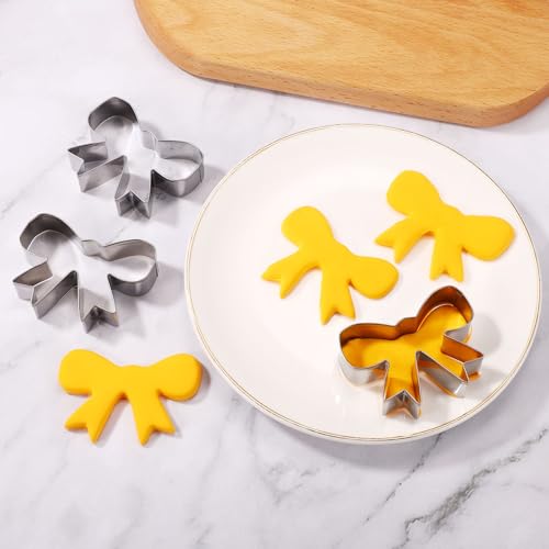 3pcs Bow Cookie Cutters Set, 2.56x1.97in Mini Stainless Steel Bow Shape Biscuit Cutters for Birthday Party Baby Shower DIY Craft Baking Supplies
