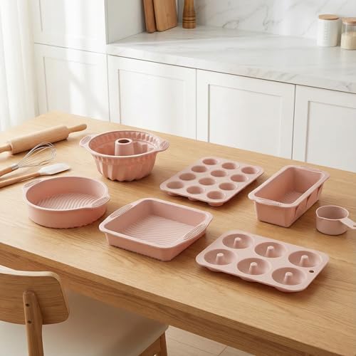 6-Piece Silicone Baking Set, Nonstick Silicone Bakeware Set - color: Pink