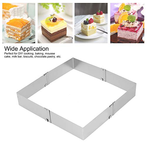 BORDSTRACT Square Adjustable Cake Mould, Stainless Steel Rectangle Cake Tin Cutter Baking Frame for Mousse Tiramisu (Large (16~28cm)