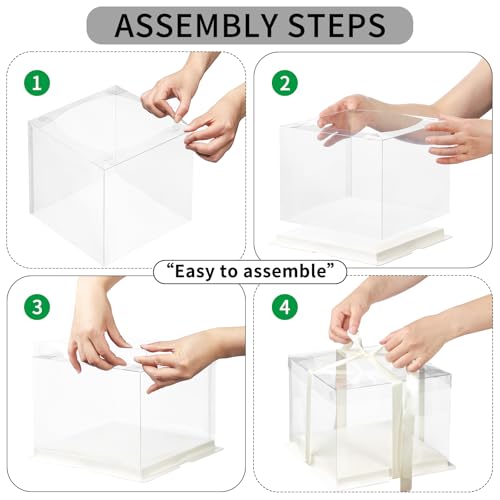 8 Pcs Clear Gift Box with Ribbon 3-Layer 10x10x12 Inch, Transparent Cake Carrier Box with Lids, PET Tall Cake Packaging Boxes, Clear Gift Boxes for Birthday,Wedding and Festival Party - size: 10*10*12 in