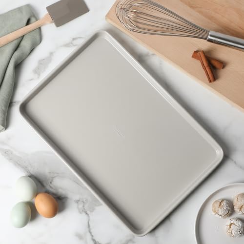Martha Stewart Gallen 15 x 10 Inch Nonstick Carbon Steel Cookie Sheet – Cool Grey, Durable Bakeware for Even Baking and Easy Cleanup - color: Cool Gray
