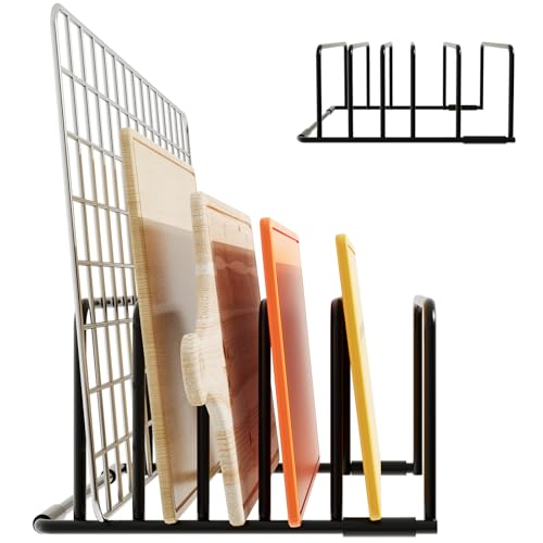 cookie sheet organizer for cabinet for Cutting Boards Baking Sheets, Cookie Pans, Cooling Small Racks Storage Stand and Bakeware,Kitchen Cabinet Countertop Organizer (Black - 1pack)
