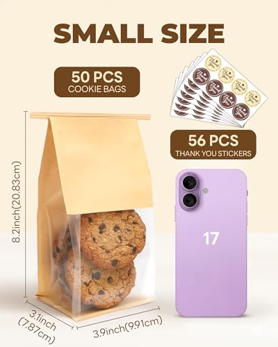Bake Choice 50 Pcs Small Cookie Bags with Seal, 3.9x3.1x8.2" Bakery Bags