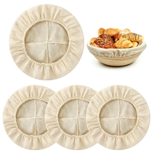 4 Pack Banneton Liners - Bread Proofing Basket Liners 10 Inch Round Banneton Covers Natural Cotton Bread Proofing Cloth for Sourdough Bread Dough Rising Baking