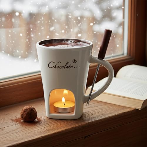 Chocolate Melting Mug, Party Fondue Cup Melting Pot with Candle - color: White