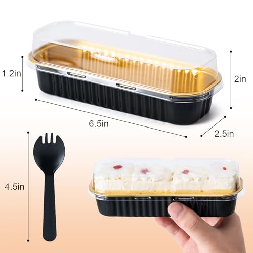 Mini Loaf Pans with Lids and Spoons, Rectangle Cake Pans, Baking Containers - color: Black/Gold