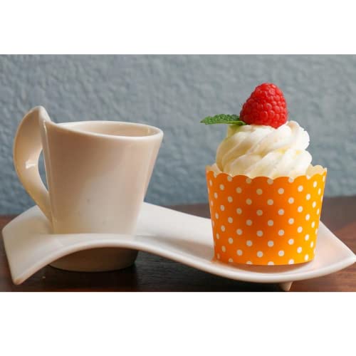 Paper Baking Cups (Polka Dots), Greaseproof Disposable Cupcake Liners (Orange, Large Cups (50-Pack)) - color: Orange