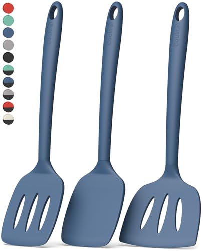 Coukre 3 Pack Silicone Spatula Set, Heat Resistant to 500°F, BPA-Free - color: PureDarkBlue