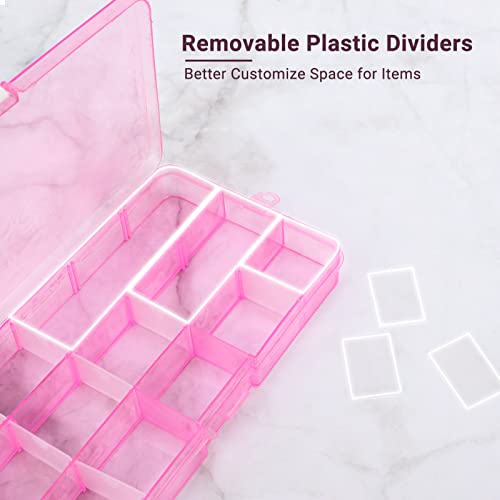 Small Compartment Organizer Case, 4PCS 15-Grid Adjustable Plastic Box with Dividers, Acrylic Fake Nail Charms Bead Rhinestone Jewelry Holder, Craft Screw Hardware Parts Empty Storage Container - color: 4PCS-Blue Buckle & Pink & Orange & Blue, size: Small-