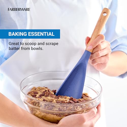 Farberware Multi Tool Scoop Spoonula Versatile Beechwood Kitchen Essential for Lifting, Scraping, and Turning - color: Blue