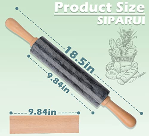Marble Rolling Pin with Wooden Cradle Thick Handle Set for Baking,18.5 inch Premium Quality Polished Roller for Pizza Dough,Fondant,Pie Crust,Non-Stick Surface Easy to Clean(Black) - color: Black