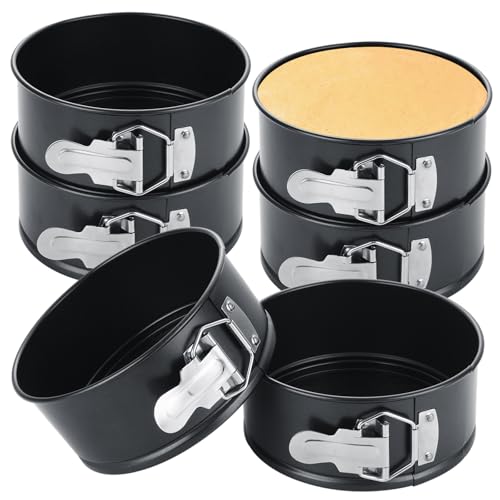 STARVAST 6 Pack 6 Inch Springform Pan - Non-Stick Mini Cheesecake Pans with Removable Bottom - Carbon Steel Leakproof Cake Molds for Baking, Instant Pot, Mousse (Black)