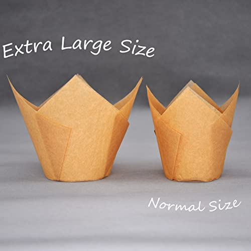 QLSmypkg Extra Large Jumbo Muffin Greaseproof paper Baking cupcake cups, 2-1/4" x 3-3/4" Natural Tulip Baking Cup Case of 125 pcs (Extra Large) (125) - color: Natural 1