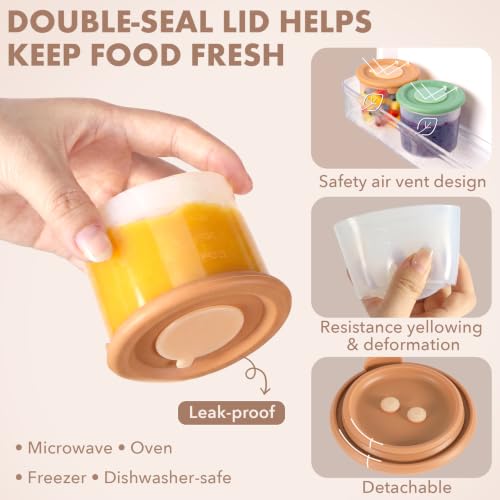 URMYWO 6 Pack Silicone Baby Food Containers,4 oz Portion Storage Containers - color: Blue+Bean Green+Yellow+Gray+Brown+Pink