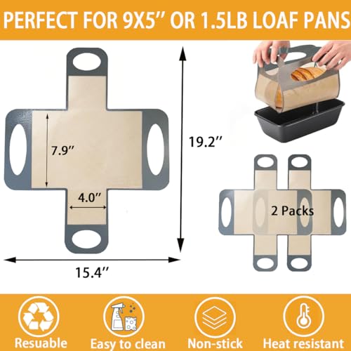 Silicone Bread Sling Mat - Reusable Sourdough Bread Making Loaf Pan Lifter Liner Non-stick & Easy Clean Dough Transfer Mats with 4 Handles Fits for 9x5" or 1.5lb Loaf Pans-Gray - color: 2Pcs Grey