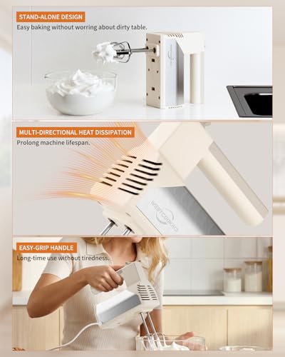 Hand Mixer 5-Speed 200W Turbo 4 Stainless Steel Accessories Classic White - color: Classic White