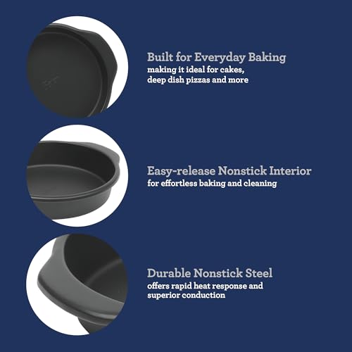 Oster Teston 9-Inch Round Cake Pan, Nonstick Carbon Steel Bakeware, Matte Black, PFAS-Free, Oven-Safe, Easy Release Baking Pan - color: Matte Black, size: 9" Round Cake Pan