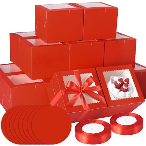 KPOSIYA 40pcs 8x8x5 In Cake Boxes with Cake Boards（20 Boxes & 20 Boards） - color: Red, size: 8x8x5 inch