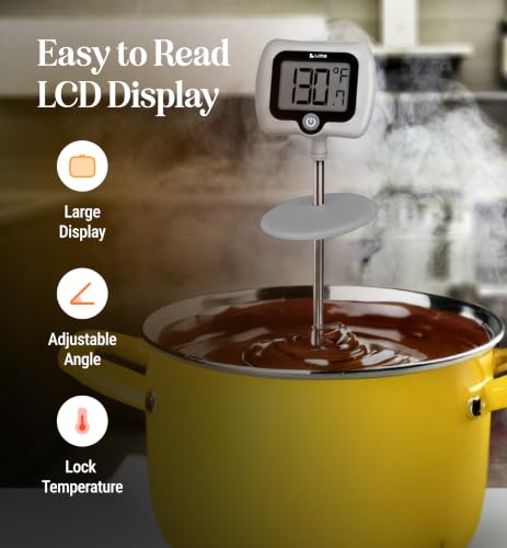 Digital Candy Thermometer with Pot Clip, 10" Long Stainless Steel Probe, Instant Read Kitchen Thermometer for Cooking, Baking, and Candy Making (Gray) - color: Gray