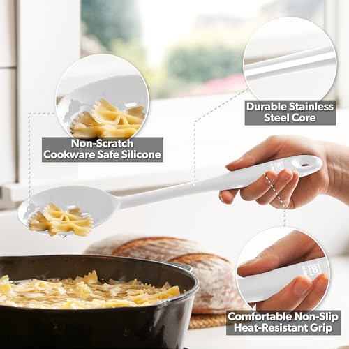 DI ORO Silicone Cooking Spoons - Solid & Slotted Set, 2-Pc Stone - color: Stone
