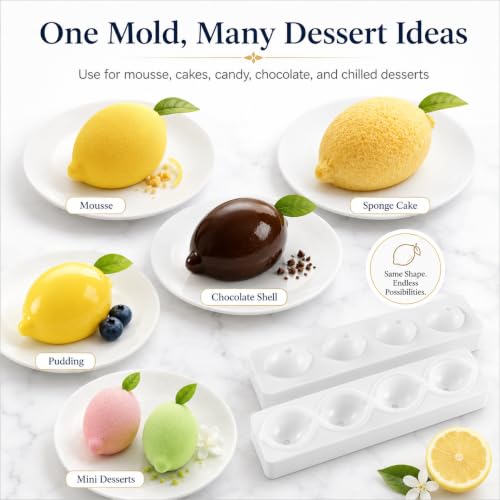 4-Cavity Lemon Silicone Mold, 3D Fruit Mold for Mousse, Chocolate & Cake