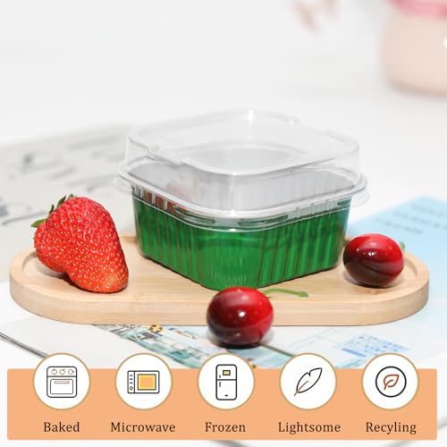 50 Pack 5oz Mini Square Cake Pans with Lids, Dark Green - color: Dark Green, size: Square