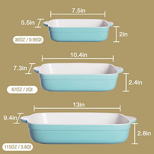 Sweejar Casserole Dishes for Oven, Ceramic Bakeware Set of 3, Lasagna Pan Deep with Handle, Rectangular Baking Pan Set, 9x13 Baking Dish for Cooking, Banquet and Daily Use (Beige) - color: Beige, size: 9x13 Baking pan