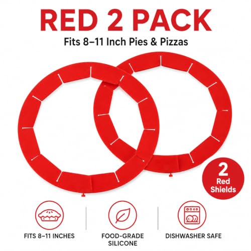 Adjustable Silicone Pie Crust Shield Edge Protector 2 Pcs Red - color: Red