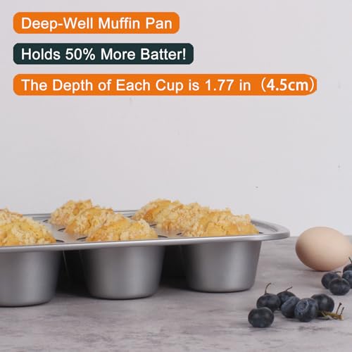 Deep Well Muffin Pan, 12-Cup, 2-Pack, 1.77-Inch Deep Cups