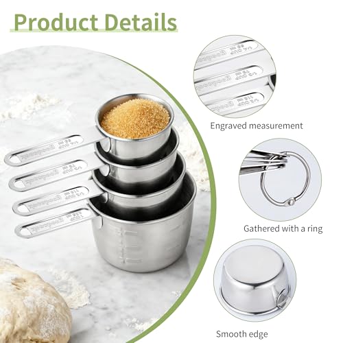 -BINGBING- Measuring Cups of 4, Stainless Steel Measuring Cups, Stackable
