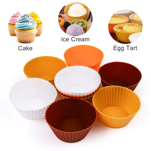 12 Pack Silicone Baking Cups, 4 Colors Silicone Muffin Liners Reusable - color: Wheatfield
