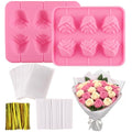 Rose Cake Pop Mold Kit 2 Pack Rose Lollipop Mold Flower Sucker Molds Flower Lollipop Baking Molds Tray with 300pcs Lollypop Sucker Sticks and Bags for Chocolate Jelly Hard Candy Cake Cupcake - color: Rose