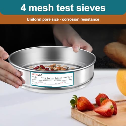7.9" (20cm) 304 Stainless Steel Lab Sieve, 4 Mesh (4.75mm) Screen Sifter - size: 4Mesh(4.75mm)/Ф7.9in