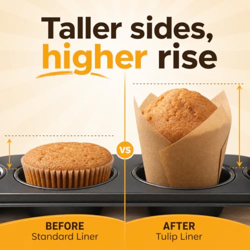 Tulip Cupcake Liners, Muffin Liners for Baking by Baker's Signature - color: 1.Natural Brown