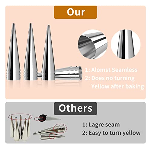 Tinfol 20 Pack 4.7Inch Cream Horn Molds, Baking Cones Cream Horn Forms, Stainless Steel Cannoli Tubes Ice Cream Mold, Standing Cone Shap - size: 4.7inch