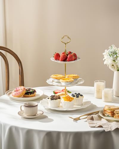 3 Tier Cupcake Stand, Ceramic Tiered Serving Stand - color: White