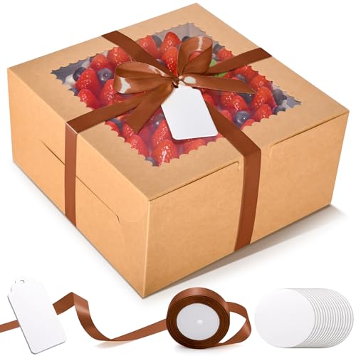 32Pcs 10 Inch Cake Boxes with Cake Boards (16Boxes & 16Boards) Brown - color: Brown