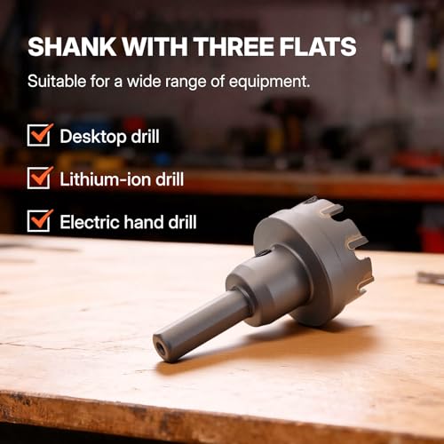 BLACK CANYON 1-1/4" Carbide Hole Cutter, 1-1/4 Inch Hole Saw, Carbide Tipped with 3-Flat Shank – Heavy Duty Spring-Loaded Pilot Bit for Metal & Stainless Steel - size: 1-1/4"