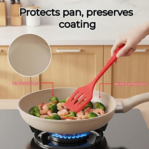 6-Piece Silicone Spatula Set, Heat Resistant Up to 230°C, Non-Scratch Non-Stick Cookware, Seamless One-Piece Design,with Pastry Brush for Baking Cooking Mixing (Red) - color: Red